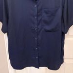 A New Day Short Sleeve Collared Silky Button Down Shirt in Navy Photo 3