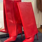 INC  Boots Red Heeled Knee High  Photo 0