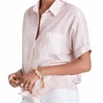 Madewell XS Pink White Striped Tie Front Button Down Short Sleeve Shirt Photo 10