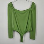 Free People Glamorous Long Sleeve Sweetheart Neck Bodysuit Green Sz M Photo 8