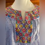 Talbots  Floral Embroidered Blue Top, 100% Cotton Photo 1