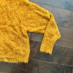 Free People  Mustard Yellow Eyelash Fuzzy Cropped Hooded Sweater Size Small Photo 2