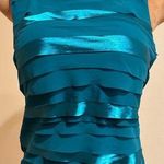 Black Sacks Fifth Avenue Teal Blue Sleeveless Tiered Satin Ruffle Blouse Sz S Photo 0