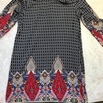 Entro  Women's 100% Rayon Boho Geometric Print Tie Neck Shirt Dress Size Medium‎ Photo 5