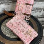 Boutique Leather Pink & metallic Gold 10”x6” wristlet. Photo 6