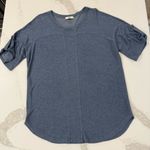 YA Los Angeles Asymmetrical Round Hem Button Cuff Top Women’s Large Slate Blue Photo 0