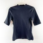 Maeve  Anthropologie Ribbed Mock Neck Elbow Length Sleeve Top Black XS Photo 2