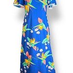 Vintage Made In Hawaii Maxi Dress Blue White Tropical Floral Lace Flutter Sleeve Size M Photo 0