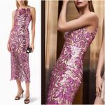 Milly Kinsley Floral Garden Sequin Back Slit Sheath Midi Dress Purple Sz 6 Photo 1