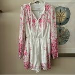 Emily Wonder Long Sleeve Floral Pink and White Romper with Self Photo 2