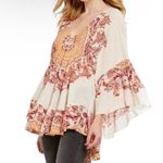 Free People  Sunset Dreams Boho Coastal Cowgirl Peasant Bell Sleeve Ruffle Top XS Photo 1
