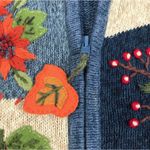 Tiara International TIARA Vintage Patchwork Enbroidery Full Zip Cardigan Sz M Blue Retro Cottage Y2K Photo 7