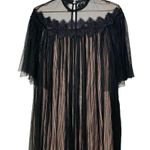 Nha Khanh Black Tulle Shift Lulu High Neckline Lace Collar Zipper Dress size 6 Photo 1