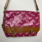Fossil coated canvas messenger bag pink bicycle print leather trim Photo 1
