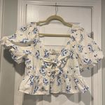 NWOT Band of the Free Size L Blue Floral Bows Cut Out Puff Peplum Crop Top Size L Photo 0