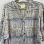 Maeve Anthropologie Lena Yarn Dye Off White Blue Oversized Boho Top Sz Small Photo 3