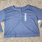 Old Navy  Henley Long Sleeve Top Butter Gray Slight Crop 1/2 Button NWT Size L Photo 0