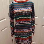 Free The Roses XS Chevron Striped Knit Sweater Dress Long Sleeve Crew Neck Blue Photo 0