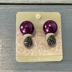 Really Gorgeous Pierced Earrings 1 Side Faux Purple Pearl 1 Side Rhinestones Photo 2