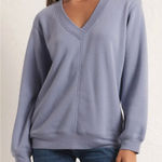 Z Supply Sweatshirt Womens X Small Blue V Neck Long Sleeve Pullover Cotton Blend Photo 0