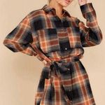 Boutique Plaid Black & Rust Chest Pocket Mini Shirt Dress Medium Photo 0