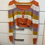 SO  Orange Purple White Yellow Stripe Cardigan Sweater Photo 2