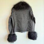 Anna Irion Black Mongolian Lamb Trim Collar & Cuff Gray Denim Jacket size Medium Photo 8