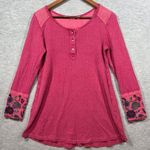 Soft Surroundings  Pink Palmer Boho‎ Floral Embroidery Thermal Top Size S Photo 0