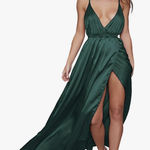 Amazon Teal Satin Backless Maxi Dress  Photo 0