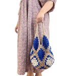 Handmade  Granny Square Handbag Blue & Taupe Photo 3