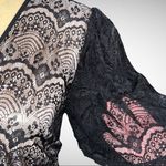 Style & Co . Flirty short black lace dress with full nude lining Photo 5