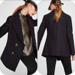 ZARA  double breasted wool blend coat navy blue sz L Photo 4