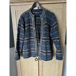 Newton Trading Company 100% Wool Sweater Cardigan Jacket Zip Nordic Women Sz M Blue Size M Photo 4