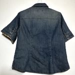 Sundance  Button Down Denim Shirt 100% Cotton Short Sleeve Pocket Pleated Blue 6 Photo 3