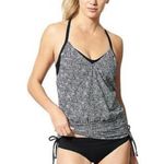 Athleta  Laguna‎ Side Scrunch Tankini Swim Top Women's 32D/DD Black White Photo 1