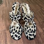 Yves Saint Laurent Heeled Sandals Size 39.5 Leopard Cow Print Canvas Wood‎ Heel Black Photo 2