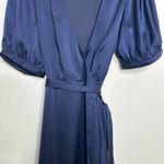 Aritzia Wilfred Lune classy navy blue satin puff sleeve wrap dress Photo 3