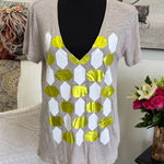 J.Crew White and Metallic Yellow-Green Short Sleeve T-Shirt Photo 0