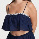 Victoria's Secret ‎ Navy Blue Eyelet Lace Trim Ruffle Crop Top Pajama M Photo 0