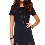 Club Monaco  Black Navy Dress 12 Mini Chic Leather Trim Cocktail Photo 0