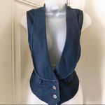 Y2K Preppy Academia Navy blue mini cropped jean denim vest waistcoat jacket corset top Shirt Sleeveless Button Front Fitted belted V Photo 5