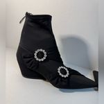 ZARA NEW  Black Nylon Pointed Sock Booties Rhinestone Buckle Sz 36 Photo 8