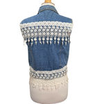 Vintage Loco Club Denim Vest Lace Crochet Fringe Size Medium Blue Photo 4