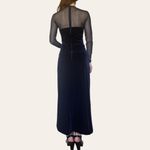 90s vintage Tadashi blue velvet long sleeve mesh sweetheart neck formal dress Size M Photo 2
