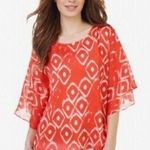 Outback Red orange and white abstract print tunic top size medium Photo 0