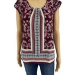 Sweet Wanderer  (S) Burgundy Red Floral Boho Blouse Top Cap Sleeve Photo 0