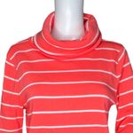 J. Crew Sweatshirt Womens Small Coral White Striped Mockneck Casual Comfy Cozy Orange Photo 4