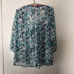 Elle Blue Floral Chiffon Blouse Size M Sheer Button Front Photo 4