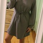 A New Day Sweatshirt Mini Dress S Tie Waist Fleece Lined Gray Cozy Spring Warm Photo 2