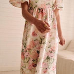 Sézane  NWT Emeline Linen Midi Short Sleeve Floral Midi Dress in Romantic Flowers Photo 0